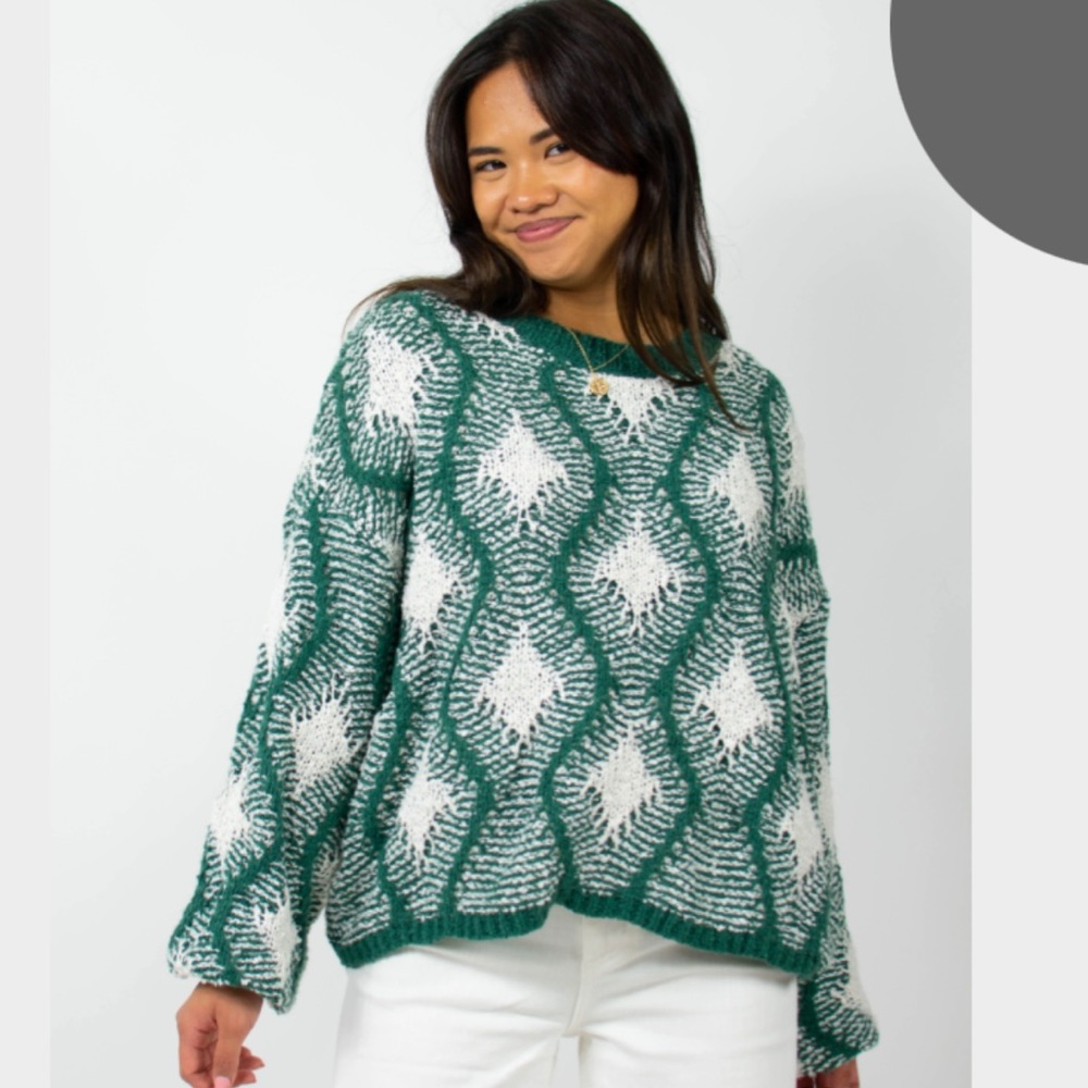 Green and Cream Sweater Grey Bandit